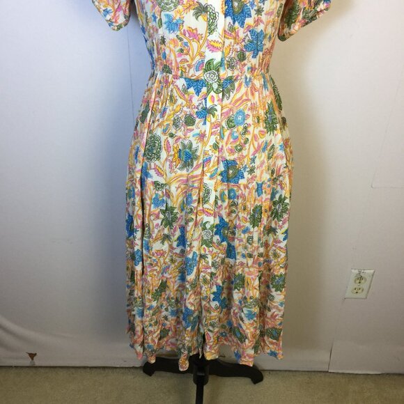 Playa Lucila Midi Fit & Flare Dress XS Womans Pink Blue Floral Short Sleeve Boho - Picture 12 of 14